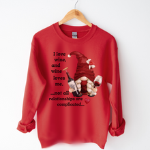 Load image into Gallery viewer, Valentine's Gnome shirt Valentine's Day Gnomes white, red or pink Crewneck Sweatshirt Unisex cozy Valentine's Cute Gnome Wine Sweatshirt