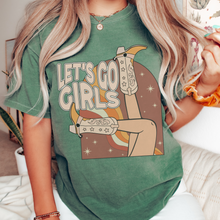 Load image into Gallery viewer, Let's Go, Girls Tee, Trendy Comfort Colors® T-shirt, Spring or Summer Western Cowgirl Boots Design T-Shirt Gift in Six Colors, Fun, Trendy T-Shirt