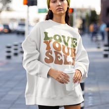 Load image into Gallery viewer, Women's Trendy Love Yourself Retro Design Unisex-Size Crewneck Sweatshirt Gift for Her White Pullover Front or Back Design