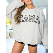 Load image into Gallery viewer, Retro Inspired Mama Crewneck Sweatshirt, Distressed Design, Mother's Day Gift for Mom Pullover, Trendy Varsity Distressed Letters Pullover