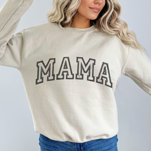 Load image into Gallery viewer, Retro Inspired Mama Crewneck Sweatshirt, Distressed Design, Mother's Day Gift for Mom Pullover, Trendy Varsity Distressed Letters Pullover