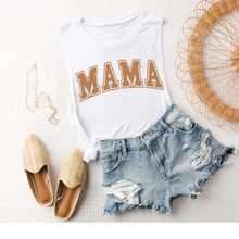 Load image into Gallery viewer, Mother's Day Mama T-Shirt or Tank, Tan Varsity Lettering Mama Shirt, Trendy Varsity Letters