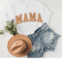 Load image into Gallery viewer, Mother's Day Mama T-Shirt or Tank, Tan Varsity Lettering Mama Shirt, Trendy Varsity Letters