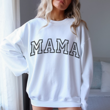 Load image into Gallery viewer, Retro Inspired Mama Crewneck Sweatshirt, Distressed Design, Mother's Day Gift for Mom Pullover, Trendy Varsity Distressed Letters Pullover