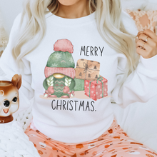 Load image into Gallery viewer, Merry Christmas Pastel Gnome Unisex Size Crewneck Sweatshirt, Hoodie or T-Shirt Hand Drawn Pink and Mint Pastel Gnome Christmas Design Gift
