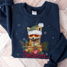 Load image into Gallery viewer, Christmas Believe Women's Cute Watercolor Winter Fox Cozy Crewneck Sweatshirt Christmas Gift White or Navy Christmas Pullover