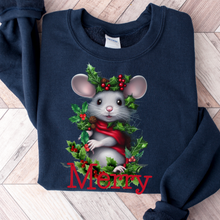 Load image into Gallery viewer, Christmas Watercolor Cute Christmas Mouse Women's Soft, Cozy Crewneck Sweatshirt Winter Design Ash, White or Navy Pullover