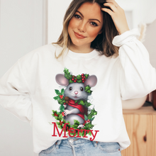 Load image into Gallery viewer, Christmas Watercolor Cute Christmas Mouse Women's Soft, Cozy Crewneck Sweatshirt Winter Design Ash, White or Navy Pullover