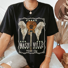 Load image into Gallery viewer, Nashville Music City Guitar Comfort Colors® Women's or Men's Unisex Relaxed-Fit T-Shirt in Black or Pepper Trendy Music T-Shirt
