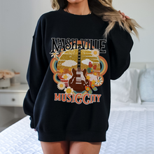 Load image into Gallery viewer, Retro Inspired Vintage Nashville Crewneck Sweatshirt, Distressed 70's Design, Nashville Music City Pullover, Trendy Music Shirt, Gift for Music Lover