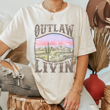 Load image into Gallery viewer, Outlaw Livin' Desert Design Bella Canvas® Unisex Jersey Short Sleeve Tee in Olive, Cream, Grey or Black Distressed Desert Cactus Design