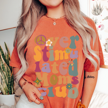Load image into Gallery viewer, Overstimulated Moms Club, Unisex Garment-Dyed T-shirt Comfort Colors® Tee in Green, Yam, Mustard, White, Mother's Day Gift, Gift for Mom