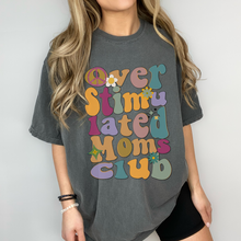 Load image into Gallery viewer, Overstimulated Moms Club, Unisex Garment-Dyed T-shirt Comfort Colors® Tee in Green, Yam, Mustard, White, Mother's Day Gift, Gift for Mom
