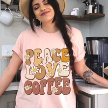 Load image into Gallery viewer, Peace Love Coffee Bella Canvas Unisex Jersey Short Sleeve Tee Trendy Vintage Inspired Design T-Shirt Gift for Coffee Lover