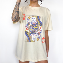 Load image into Gallery viewer, Queen of Hearts Comfort Colors® T-Shirt, T-Shirt Dress Shirt, Graphic Tee, Oversized print, BOHO, Queen Playing Card