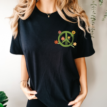Load image into Gallery viewer, Radiate Positivity Unisex Comfort Colors® T-shirt, Women's Distressed, Retro, Positive Energy, Kindness T-Shirt, Black or Pepper with Front and back design