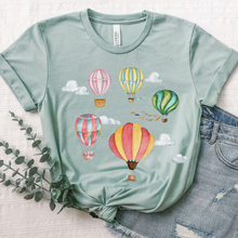 Load image into Gallery viewer, Watercolor Hot Air Balloons Women's T Shirt Soft Bella Canvas Spring Shirt Unisex Pastel Balloons Shirt Hot Air Ballon Festival Shirt