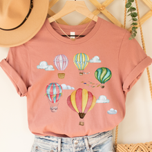Load image into Gallery viewer, Watercolor Hot Air Balloons Women's T Shirt Soft Bella Canvas Spring Shirt Unisex Pastel Balloons Shirt Hot Air Ballon Festival Shirt