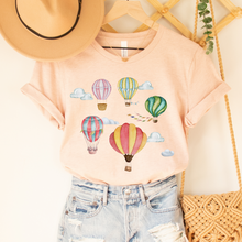 Load image into Gallery viewer, Watercolor Hot Air Balloons Women's T Shirt Soft Bella Canvas Spring Shirt Unisex Pastel Balloons Shirt Hot Air Ballon Festival Shirt