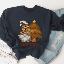 Load image into Gallery viewer, Merry Gingerbread Gnome Unisex Size Crewneck Sweatshirt Women's Cute Hand Painted Gnome Christmas Pullover in Sand, Ash, Navy, White