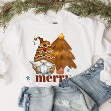 Load image into Gallery viewer, Merry Gingerbread Gnome Unisex Size Crewneck Sweatshirt Women's Cute Hand Painted Gnome Christmas Pullover in Sand, Ash, Navy, White