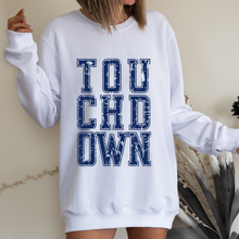 Load image into Gallery viewer, Touchdown Football Crewneck Sweatshirt Unisex-Sized Distressed Varsity Letters Sweatshirt Choose your Custom Color
