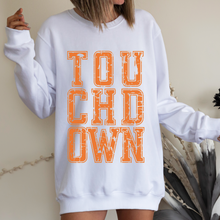 Load image into Gallery viewer, Touchdown Football Crewneck Sweatshirt Unisex-Sized Distressed Varsity Letters Sweatshirt Choose your Custom Color