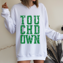Load image into Gallery viewer, Touchdown Football Crewneck Sweatshirt Unisex-Sized Distressed Varsity Letters Sweatshirt Choose your Custom Color