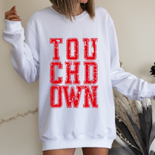Load image into Gallery viewer, Touchdown Football Crewneck Sweatshirt Unisex-Sized Distressed Varsity Letters Sweatshirt Choose your Custom Color