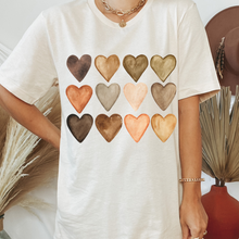 Load image into Gallery viewer, Women's Valentine's Day Tiny Neutral Hearts in White Pink or Peach Bella Canvas T-Shirt Unisex Valentine's Gift Pretty Tiny Hearts T-shirt