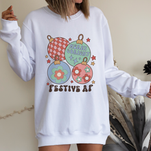 Load image into Gallery viewer, Christmas Crewneck Sweatshirt Ash, Sand, or White Women's Funny Festive AF Retro Christmas Ornaments Design Trendy Cozy Gildan® Pullover