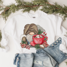 Load image into Gallery viewer, Winter or Christmas Gnome with Hot Cocoa Crewneck Sweatshirt Women's Cozy Ash, Sand, or White Gildan Unisex Pullover