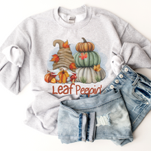 Load image into Gallery viewer, Leaf Peepin' Fall Crewneck Sweatshirt Cute Warm and Cozy Gildan® Pullover Watercolor Gnome and Pumpkins