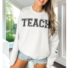 Load image into Gallery viewer, Teach Crewneck Sweatshirt, Distressed Retro Design, Trendy Pullover, Oversize Teacher Pullover, Graduation Gift, Gift For Teacher Appreciation