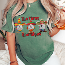 Load image into Gallery viewer, The Three Gnomigos Cinco de Mayo Unisex Comfort Colors® T-shirt, Women's Cute Western Three Gnomes in white, green or crimson