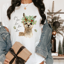 Load image into Gallery viewer, Fa La La La Llama Crewneck Sweatshirt Women's Winter Watercolor Llama Design Ash or White Cozy Gildan Sweatshirt