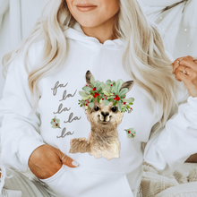 Load image into Gallery viewer, Women's Fa La La La Llama Crewneck Sweatshirt Cute Warm and Cozy GildanĀ® Pullover Watercolor Llama Christmas or Winter Shirt
