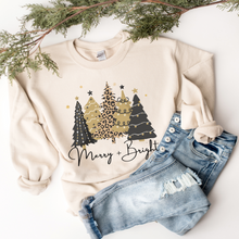 Load image into Gallery viewer, Christmas Shirt, Christmas Sweatshirt, Women's Merry and Bright, Cute Christmas shirt, Unisex Merry and Bright sweatshirt, Christmas trees