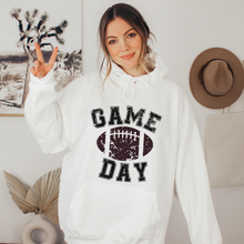 Load image into Gallery viewer, Game Day Unisex Game Day White Hooded Sweatshirt or Crewneck Sweatshirt Distressed Football Shirt Design