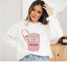 Load image into Gallery viewer, Be Mine Valentine's Retro Flip-Phone Unisex Heavy Blend™ Crewneck Sweatshirt in Pink or White Cute Valentine Pullover