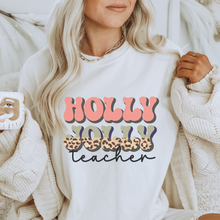 Load image into Gallery viewer, Holly Jolly Teacher Sweatshirt or T-Shirt, Teachers Holiday Unisex Size Retro Teacher Design Pullover, Cute Christmas or Holly Jolly Holiday Shirt