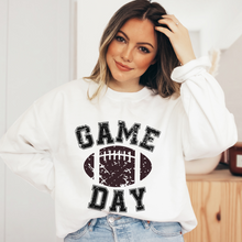Load image into Gallery viewer, Game Day Unisex Game Day White Hooded Sweatshirt or Crewneck Sweatshirt Distressed Football Shirt Design