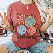 Load image into Gallery viewer, Christmas T-Shirt Women's Funny Festive AF Garment-Dyed Comfort Colors® Pretty Colors Retro Christmas Ornaments Design Trendy T-Shirt