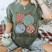 Load image into Gallery viewer, Christmas T-Shirt Women's Funny Festive AF Garment-Dyed Comfort Colors® Pretty Colors Retro Christmas Ornaments Design Trendy T-Shirt