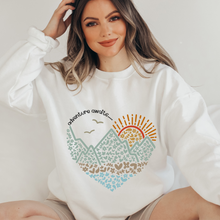 Load image into Gallery viewer, Adventure Awaits Women's Winter Unisex Size Crewneck Sweatshirt Mountains Landscape on a Cozy White Sand or Ash Pullover