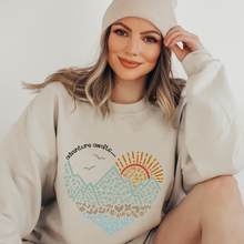 Load image into Gallery viewer, Adventure Awaits Women's Winter Unisex Size Crewneck Sweatshirt Mountains Landscape on a Cozy White Sand or Ash Pullover