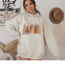 Load image into Gallery viewer, Women's Peace Out Cozy Hooded Sweatshirt in White, Grey or Sand, Adventure, Hiking, Camping Hoodie Colorado Mountains Sweatshirt