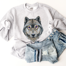 Load image into Gallery viewer, Watercolor Wolf Unisex Crewneck Sweatshirt A Beautiful Hand-Drawn Wolf on a Soft, Warm, Cozy Pullover