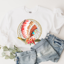Load image into Gallery viewer, Native American Headdress Women's Crewneck Sweatshirt, Hoodie, or T-Shirt, Beautiful Bright Colored Watercolor Hand-Drawn Headdress