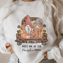 Load image into Gallery viewer, Meet Me At The Pumpkin Patch T Shirt or Crewneck Sweatshirt Women's Autumn Cute Gnomes Cozy Ash White or Sand Gildan Pullover